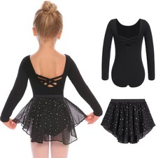 Zaclotre Girls Ballet Leotards Toddler Long Sleeve Crisscross 4-5T, Black