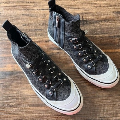DKNY Sheila Sock Lace Black/Gray Platform Sneakers Shoes with Zipper Size 8