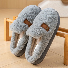 Unisex Fuzzy Memory Foam Slippers Warm Indoor Outdoor House Shoes Gray