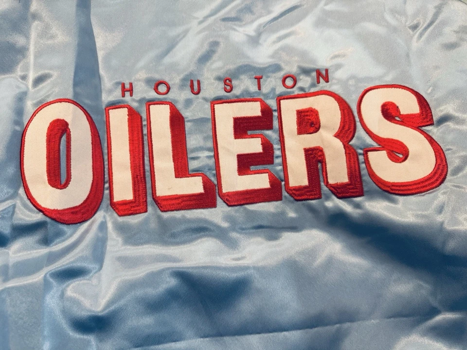 Chaqueta de bombardero Houston Oilers azul claro satinado para hombre talla XL NUEVA CON ETIQUETAS🔥 Foto 4 de 4