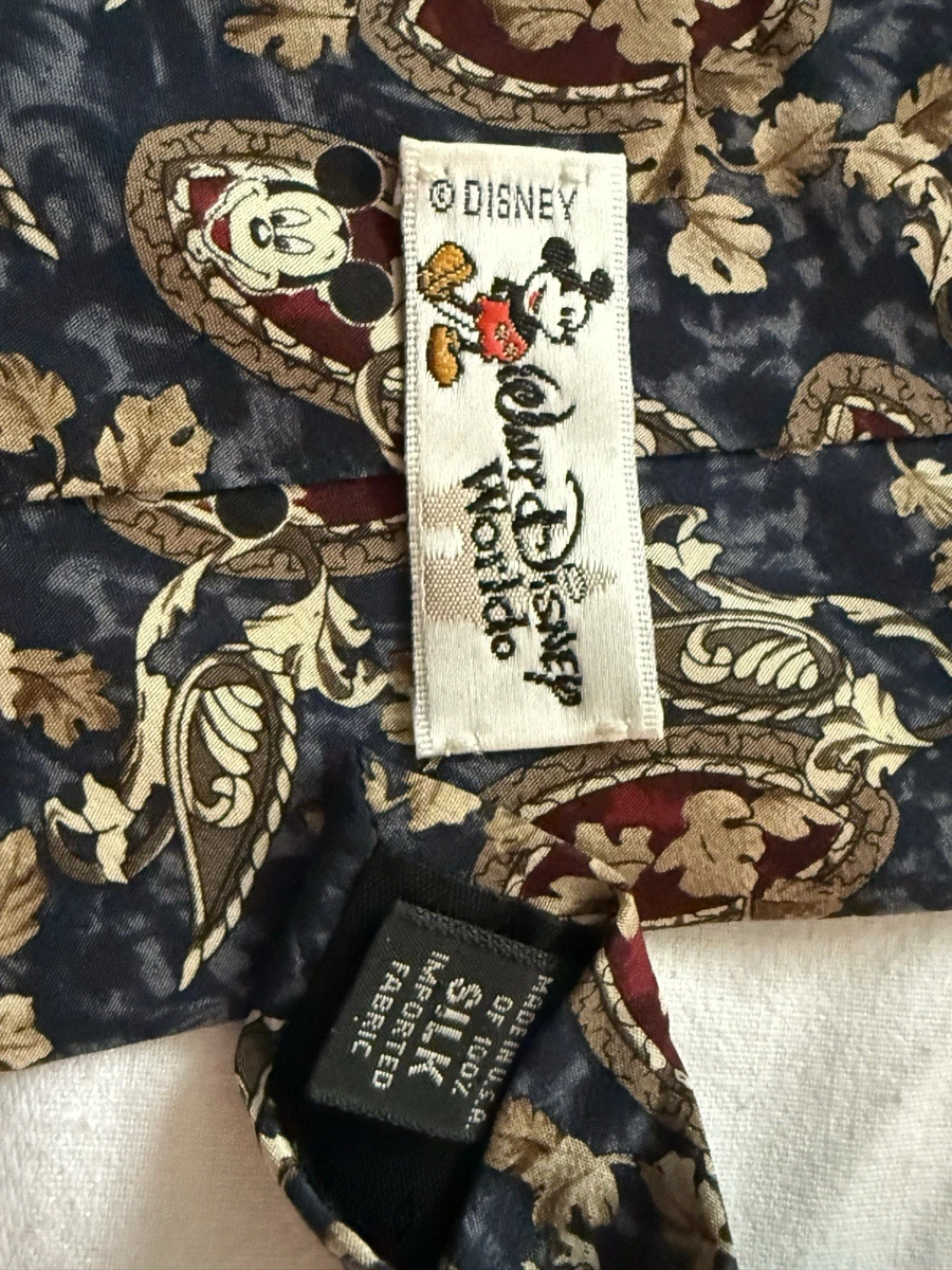 Walt Disney World Mickey Mouse 100% Silk Tie USA Navy Paisley Floral 3.9" Wide