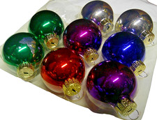 CHRISTMAS 8ct Multicolor GLASS Ornaments Round Small 1.75" Holiday Decor  1036