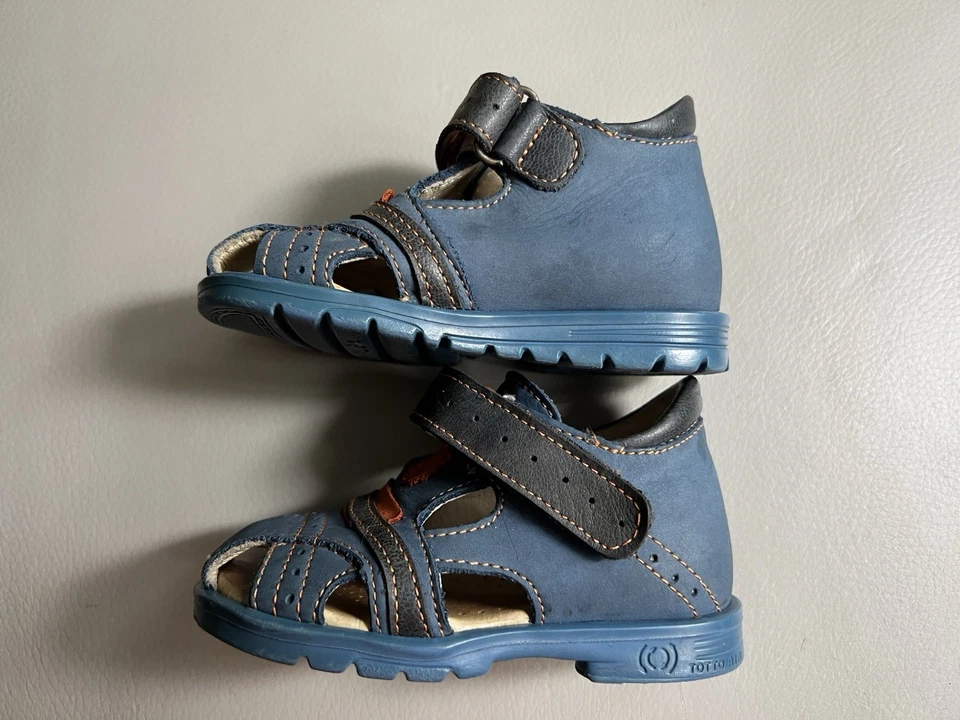 Sandalias de Cuero Bebé Niño Infantil Talla 5.5 Azul Naranja Cuero Plantilla Bebé Foto 2 de 4