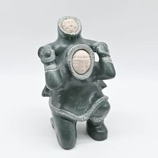 Inuit Carved Stone Sculpture Father Carrying Child