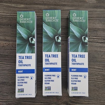 3 PK Desert Essence Tea Tree Oil Toothpaste Mint Fluoride Free Vegan Made in USA