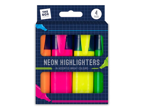 Neon Highlighter Pens - 4 Pack and Colours - BRAND NEW + BOXED [Premium Quality]