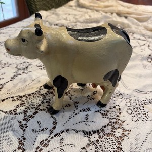 Vintage Cast Iron Still Bank Longhorn Heavy Steer Cow Bull Figure Coin Bank H