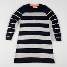 Eliza J Knit Sweater Dress Size Medium Navy Gray Stripe Long Sleeve Nautical