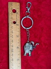 Silvertone Key Chain  Clip with Elephant Figurine with Rhinestones