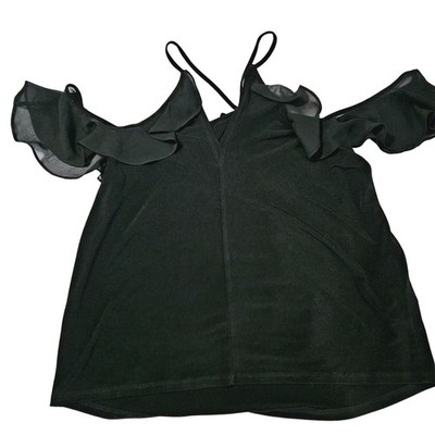 BCB Generation Womens Blouse Black Size Medium Polyester Blend Cold Shoulder