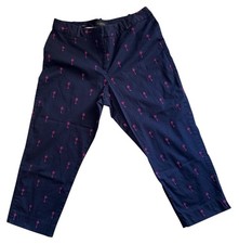 Talbots Curvy Size 14 Navy Pink Key Embroidered Cropped Pants Cotton EUC