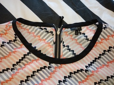 Talbots Petite Damen Top Gr.16 Rosa Schwarz Geometrisches Design Kurzarm Reißverschluss