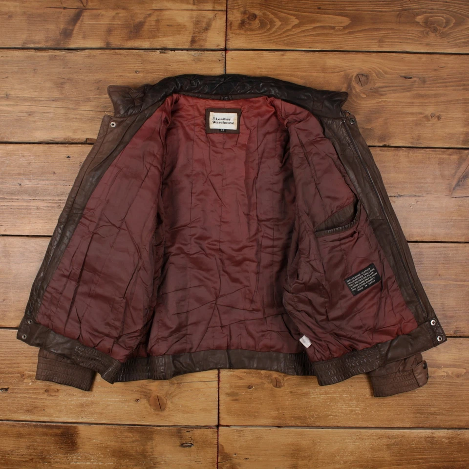 Vintage The Leather Warehouse Leather Jacket XL 80s Bomber Brown - Изображение 4 из 4