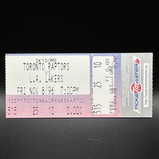 1996 LA LAKERS VS. RAPTORS TICKET KOBE BRYANT 1ST TIME SCORING 10 PTS ROOKIE