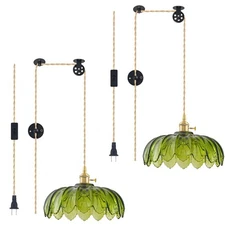 2 Pack Plug in Pendant Light Fixtures, Hanging Light Fixture Glass Pendant Li...