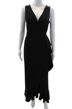 Banana Republic Womens Sleeveless V Neck Knit Midi Wrap Dress Black Size Small