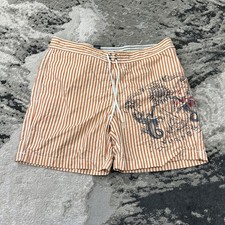 Vintage Polo Ralph Lauren Striped Graphic Swim Trunks Orange White Small