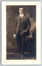 Postcard RPPC Portrait Young Man Suit