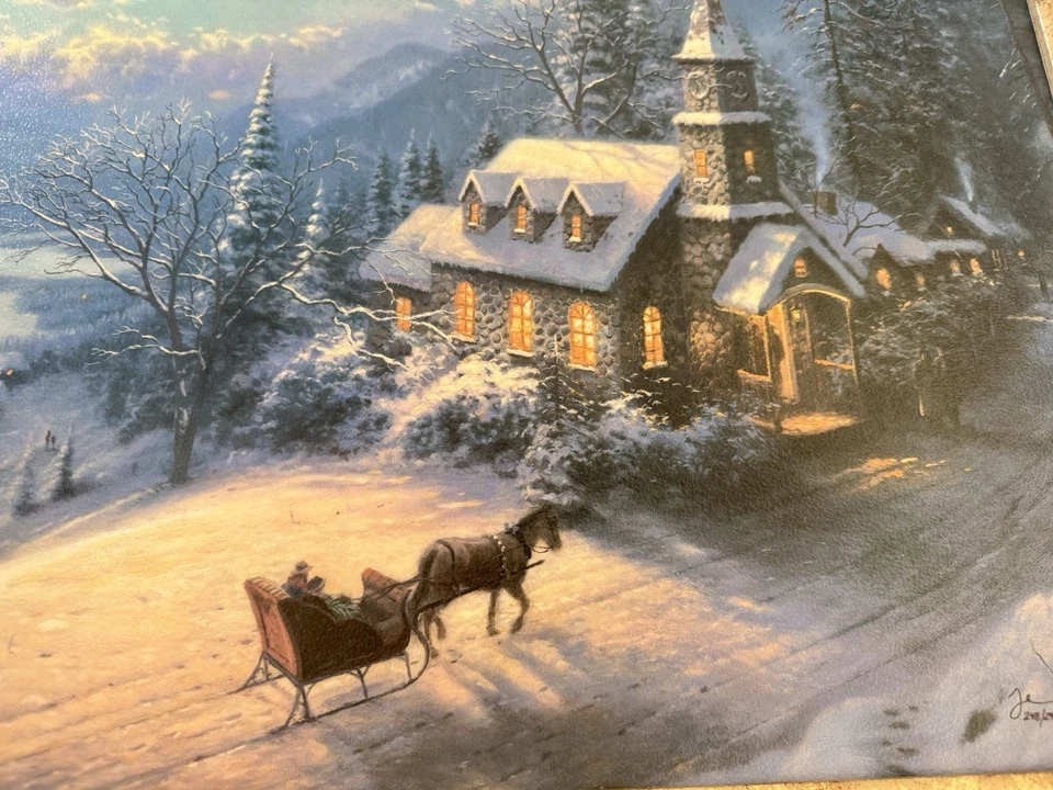 Thomas Kinkade Sunday Evening Sleigh Ride Rare Signed Artist Proof On Canvas COA - Image 2 of 4