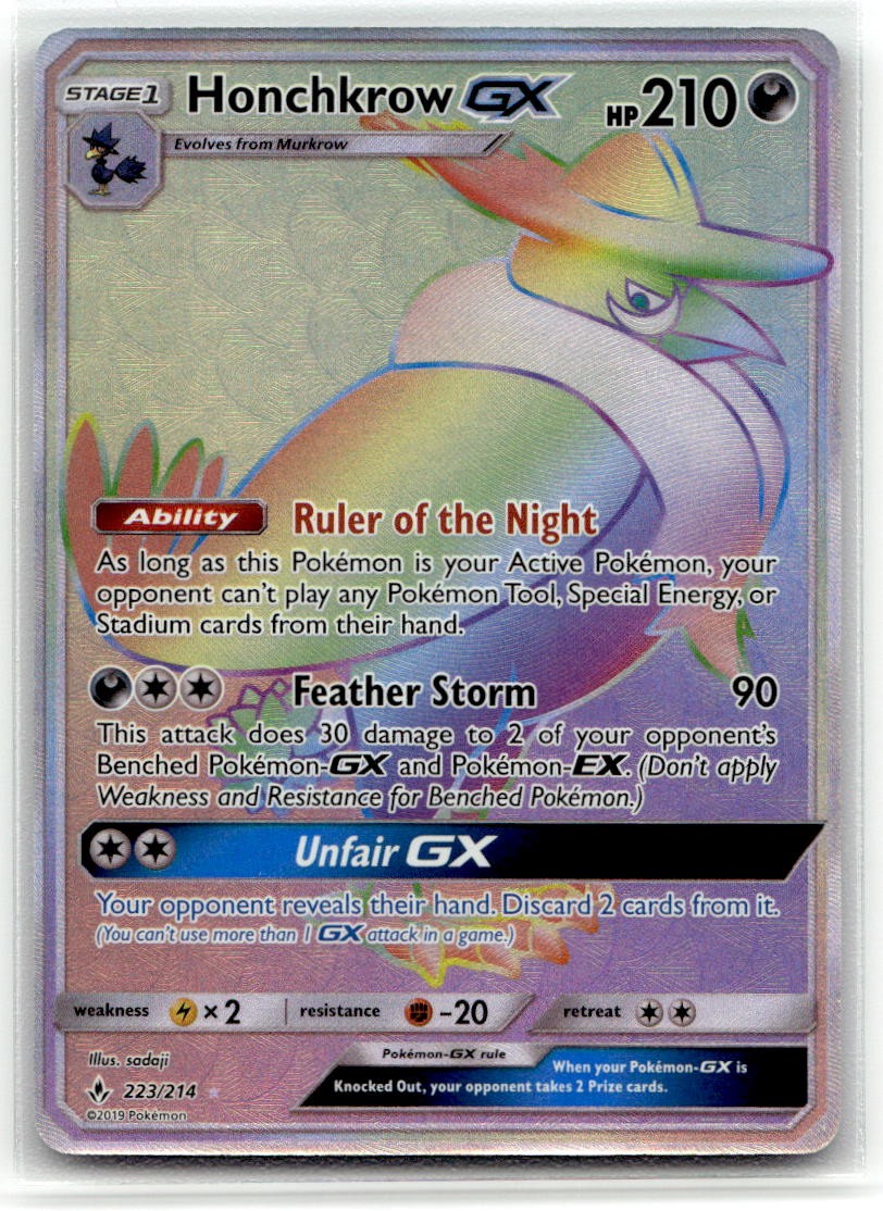 Honchkrow GX (Secret) #223/214 (Holo) (NM) SM - Unbroken Bonds SM10 Pokemon