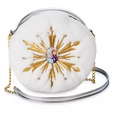 Disney Store Frozen Fashion Bag Girls Anna Elsa White Round Faux Fur Bag Purse