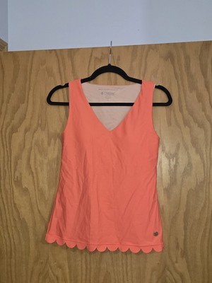 NWOT WOMENS COOLIBAR SCALLOP TANK SWIM TOP SIZE S VIBRANT ORANGE Coral UPF 50+