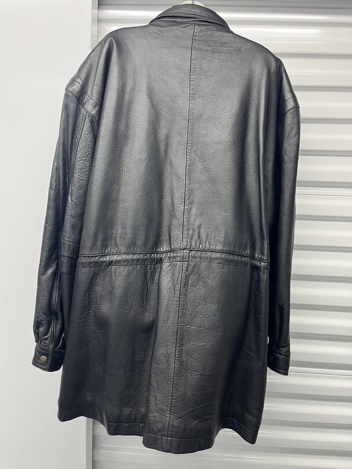 J. Chaqueta de Cuero Park Para Hombres 3XL Negra Cremallera Botón Forro Acolchado Abrigo de Coche Pesado Foto 2 de 4