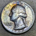 1945 Washington Quarter : Rainbow Tone, Fine Condition - .9 Fine Silver Coin
