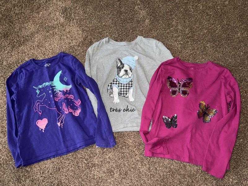Girls Graphic Long sleeve Lot Of 3 Shirts Medium 7/8 Children’s Place Unicorn