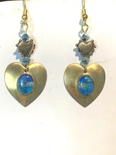 *NEW ITEM*SALE*HANDCRAFTED AUSTRALIAN MOSAIC OPAL HEART EARRINGS-NEW
