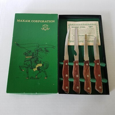Maxam Steel 4 Knife Set Japan Wooden Handles Paring Grapefruit Tomato Picnic