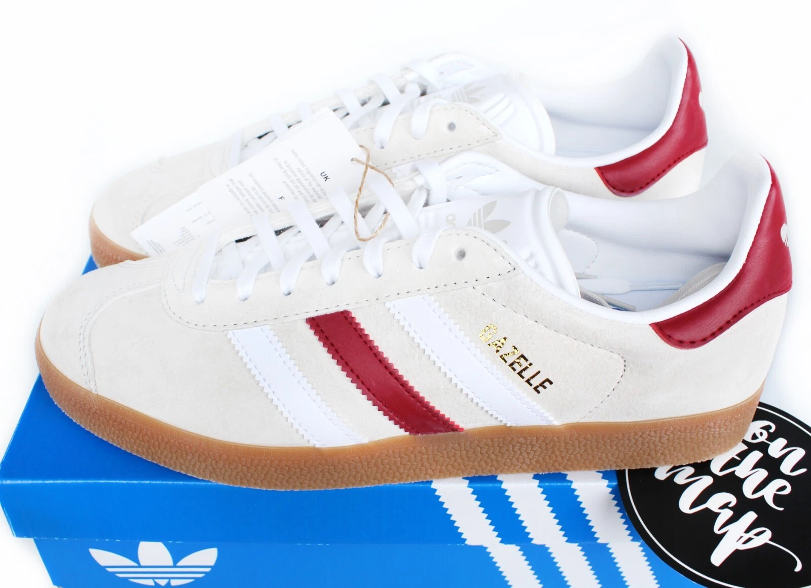 Adidas Originals Gazelle alluminio bianco gomma bordeaux UK 3 4 5 6 7 8 IG0672 nuove