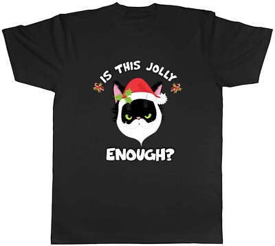 Is This Jolly Enough Katze Nikolausmütze Weihnachten Xmas Herren Unisex T-Shirt Tee Geschenk