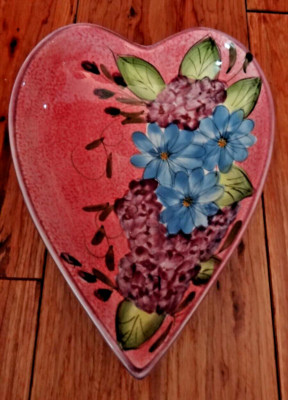 Stunning Heart Shaped Ceramic Dish With Elegant Hand Painted Florals
