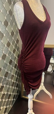 express ruched tank dress EXPRESS Marled V-Neck Fringed & Ruched Tank Dress Burgundy Size XS  #005124178 J