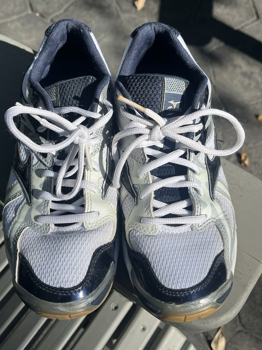 Mizuno Womens Wave Bolt White Navy volleyball Tennis Shoes