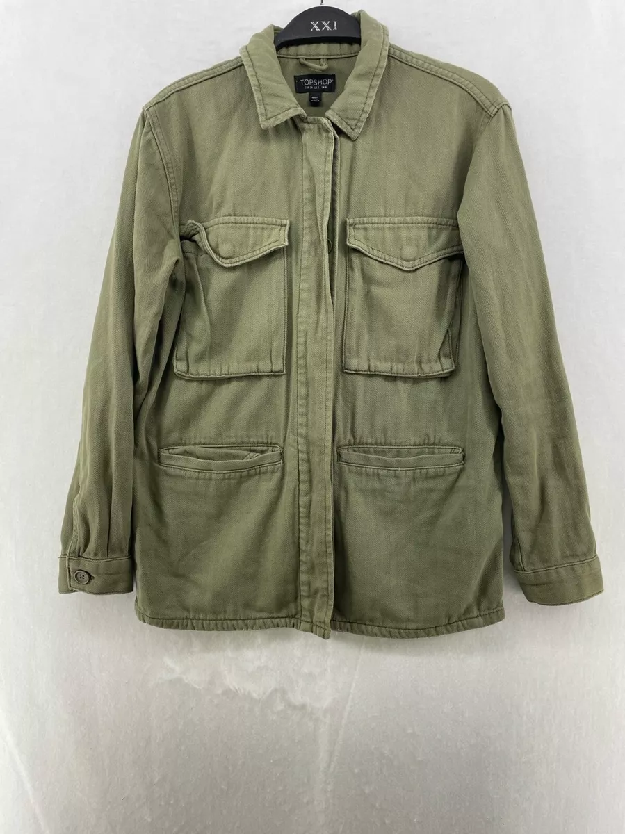 beholder Slette Intermediate Topshop Jacket Women&#039;s Sz 2 Green Military Utility Collared Patch  Pockets | eBay