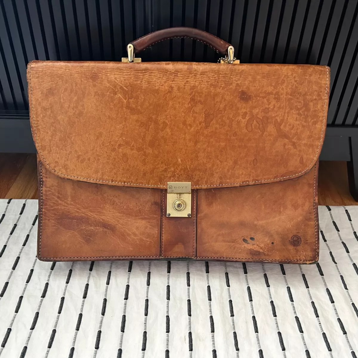 Boyt Briefcase Leather Distressed Honey Brown Doctor Bag Vintage