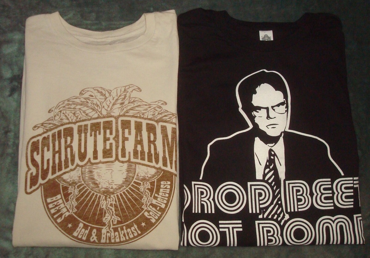 DWIGHT SCHRUTE THE OFFICE T SHIRTS FARMS DROP BEETS NOT BOMBS