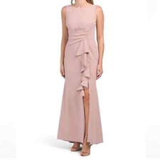 BETSY  ADAM Sleeveless Ruffle Cascade Gown With Front Slit Sz 12 289
