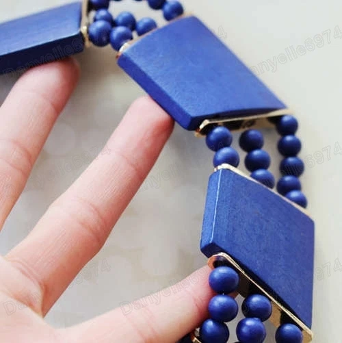 COLLAR COLLAR GRANDE AZUL MARINO OSCURO chapado en oro GRUESO BOHO CUENTAS cobalto RETRO Foto 4 de 4