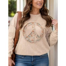 Plus Size Peace Sign Long Sleeve Sweatshirt