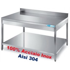 Tavolo Acciaio Inox cm 100x70x85 H + Ripiano e Alzatina Professionale Cucine