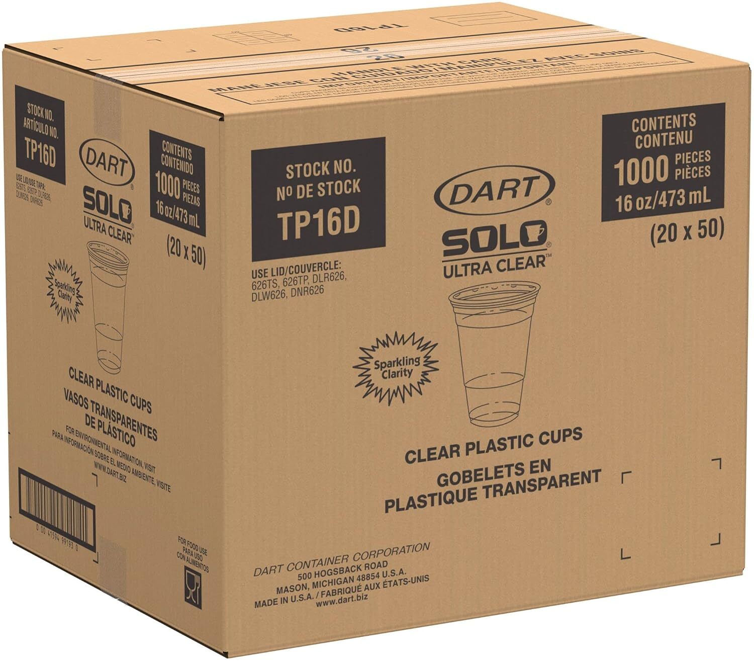 Solo Ultra Clear 16 Oz Plastic Cold Cup, TP16D (1,000 Count),15.26 Pounds