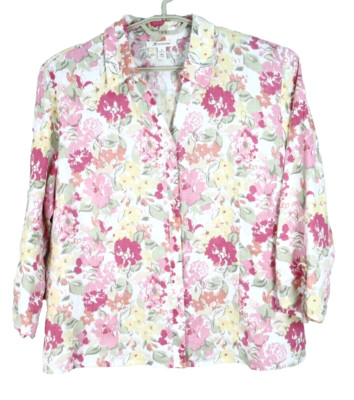 JM COLLECTION Women's Linen 3/4 Sleeve Blouse Floral Multicolor Size 18 Plus