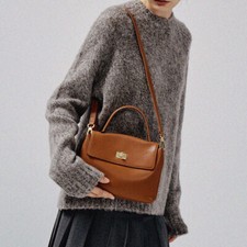 Genuine Leather Top Handle Bag Minimalist Detachable Shoulder Strap 4 Color