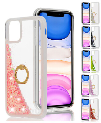 For Apple iPhone 11 - Liquid Glitter Armor TPU Cover Case w/Ring Holder Stand