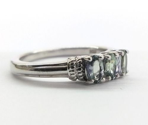 Anello D'Joy argento sterling PIETRA verde prasiolite 3 pietre misura 7 FZZ - Foto 2 di 7