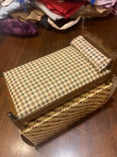 VTG  CONCORD DOLLHOUSE MINIS BROWN CHECKERED SINGLE BED #1162, NIB, READ!!