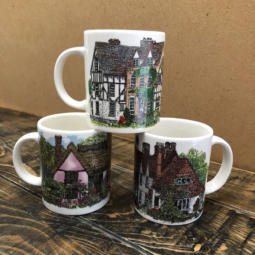 Lot Of 3 WCL Cottage Coffee Mugs Country House
